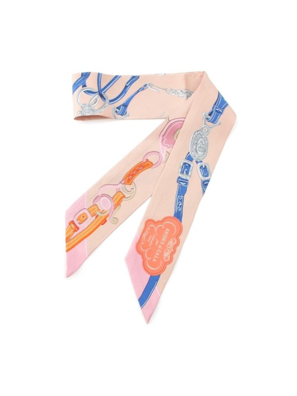 Hermes Twilly Brides de Gala Applique Piquee Pique Silk Scarf Rose Poudre Blue